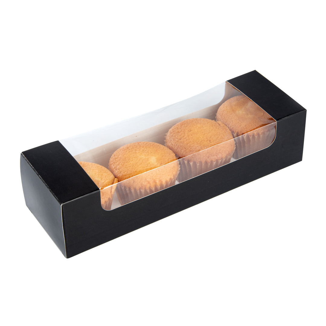 restaurantware Pastry Tek Black Paper Pastry / Cake Box - with Window - 9 3/4" x 3 1/4" x 2 1/4" - 100 count box