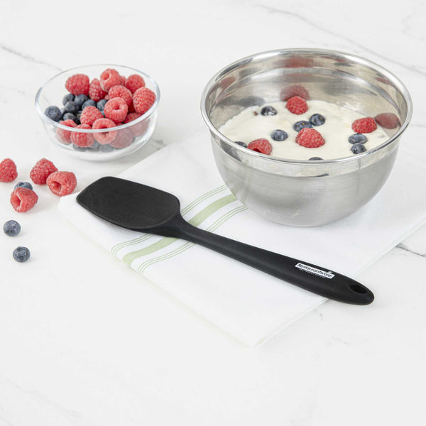 Restaurantware Pastry Tek Black Silicone Spatula - Spoon-Shaped - 10 1/2" - 1 Count Box