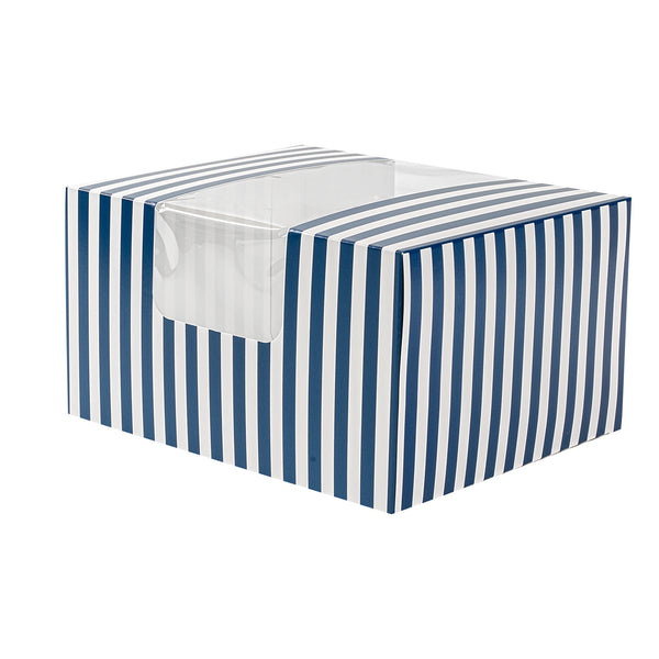 Restaurantware Pastry Tek Blue And White Stripe Paper Pastry / Cake Box - With Window - 7" X 6" X 4"- 100 Count Box