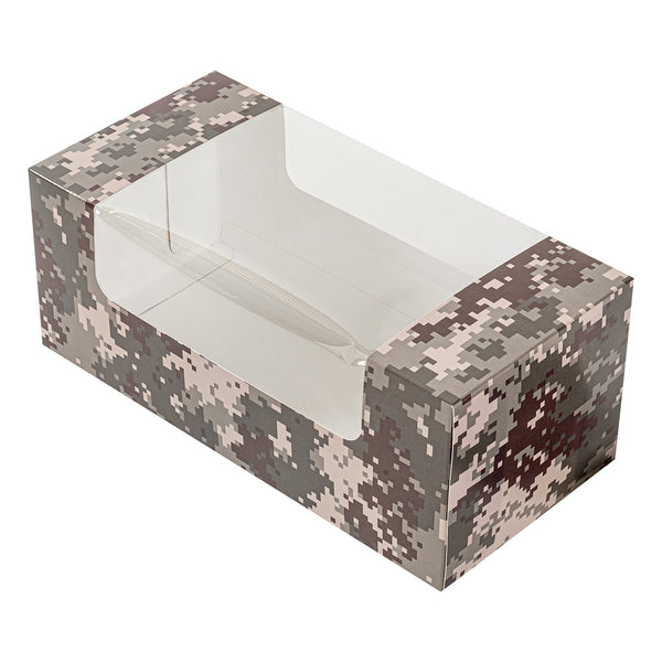 Restaurantware Pastry Tek Camouflage Paper Pastry / Cake Box - With Window - 9 3/4" X 4 3/4" X 4" - 100 Count Box