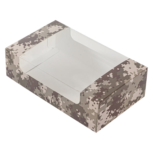 Restaurantware Pastry Tek Camouflage Paper Pastry / Cake Box - With Window - 7 3/4" X 4 3/4" X 2 1/4" - 100 Count Box