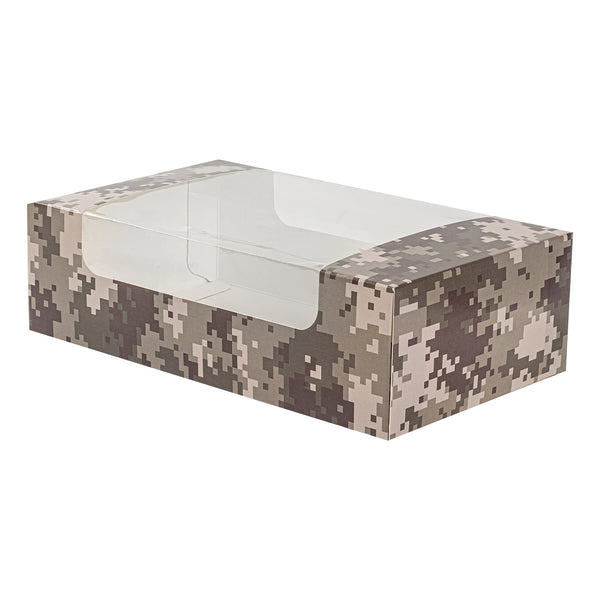 Restaurantware Pastry Tek Camouflage Paper Pastry / Cake Box - With Window - 7 3/4" X 4 3/4" X 2 1/4" - 100 Count Box