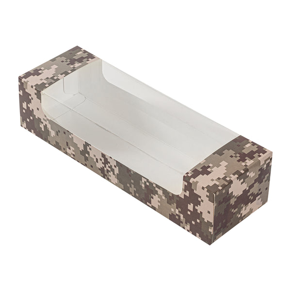 Restaurantware Pastry Tek Camouflage Paper Pastry / Cake Box - With Window - 9 3/4" X 3 1/4" X 2 1/4" - 100 Count Box