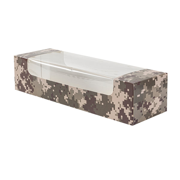 Restaurantware Pastry Tek Camouflage Paper Pastry / Cake Box - With Window - 9 3/4" X 3 1/4" X 2 1/4" - 100 Count Box