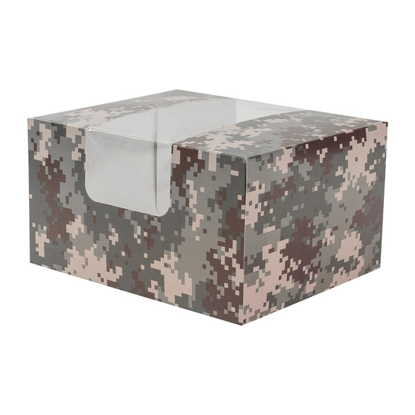 Restaurantware Pastry Tek Camouflage Paper Pastry / Cake Box - With Window - 7" X 6" X 4" - 100 Count Box