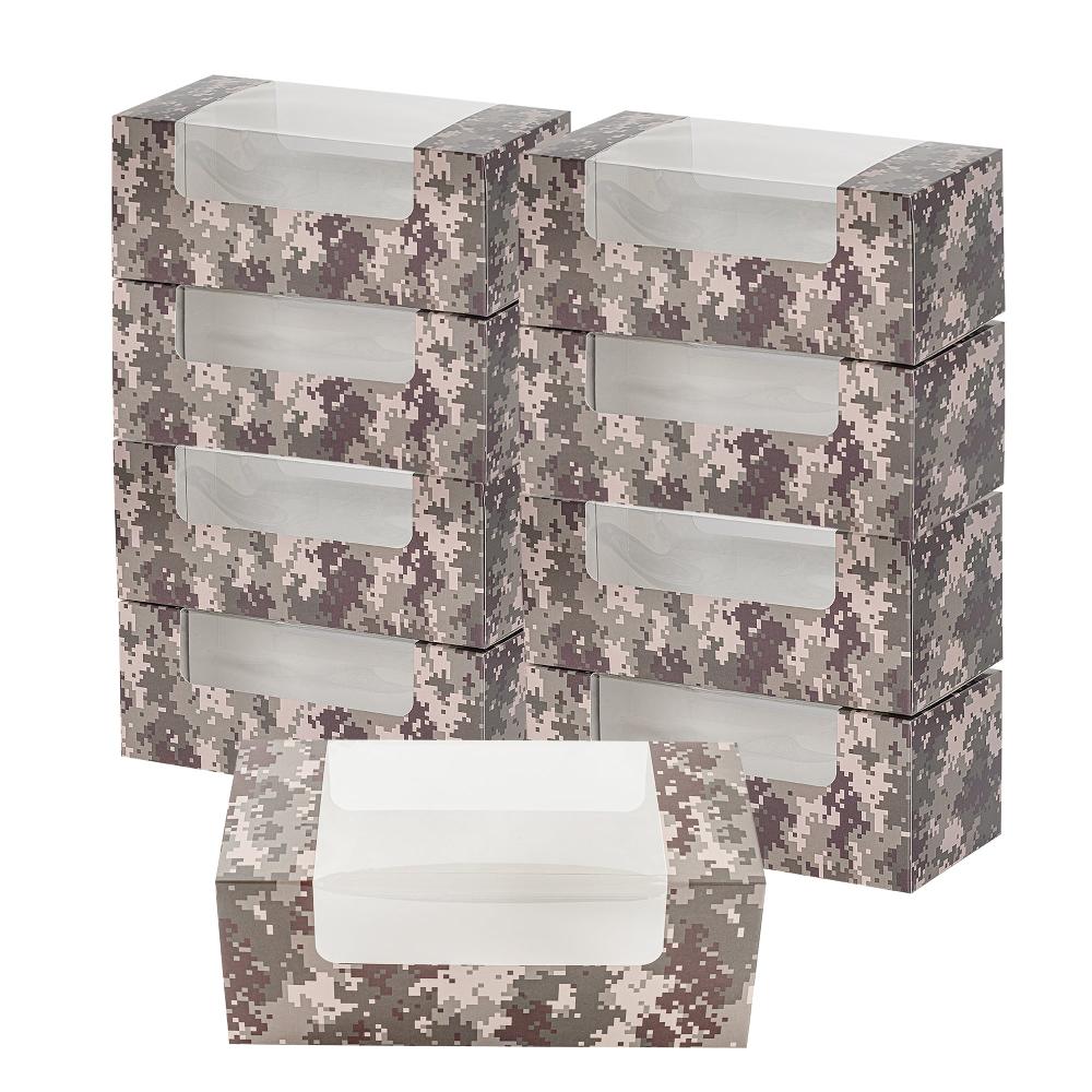 restaurantware Pastry Tek Camouflage Paper Pastry / Cake Box - with Window - 9 3/4" x 4 3/4" x 4" - 100 count box