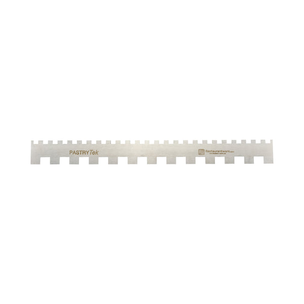 Restaurantware Pastry Tek Decorating Comb - Silver Stainless Steel - Square Double-sided 20mm & 10mm - 19 3/4" X 2" - 1 Count Box
