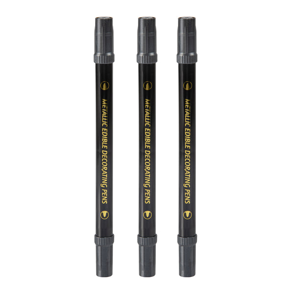 Restaurantware Pastry Tek Dual-Tip Metallic 3 Black Food Decorating Pen Set - 1 Count Box