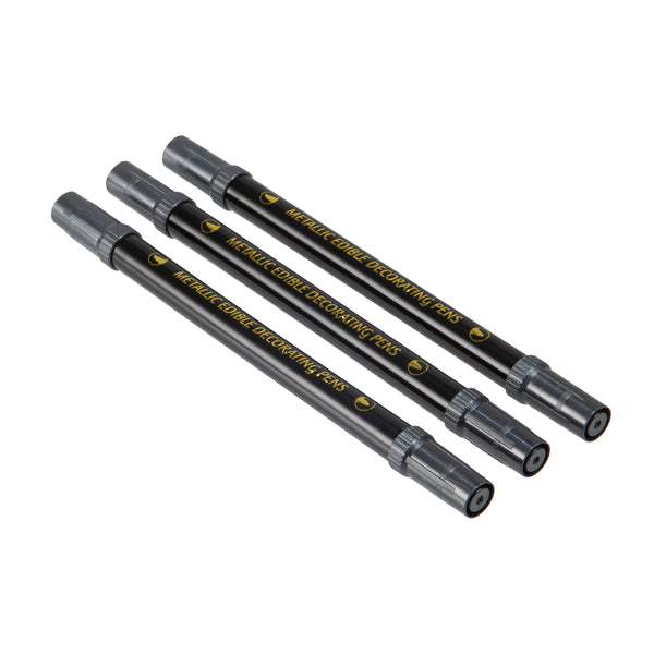 Restaurantware Pastry Tek Dual-Tip Metallic 3 Black Food Decorating Pen Set - 1 Count Box
