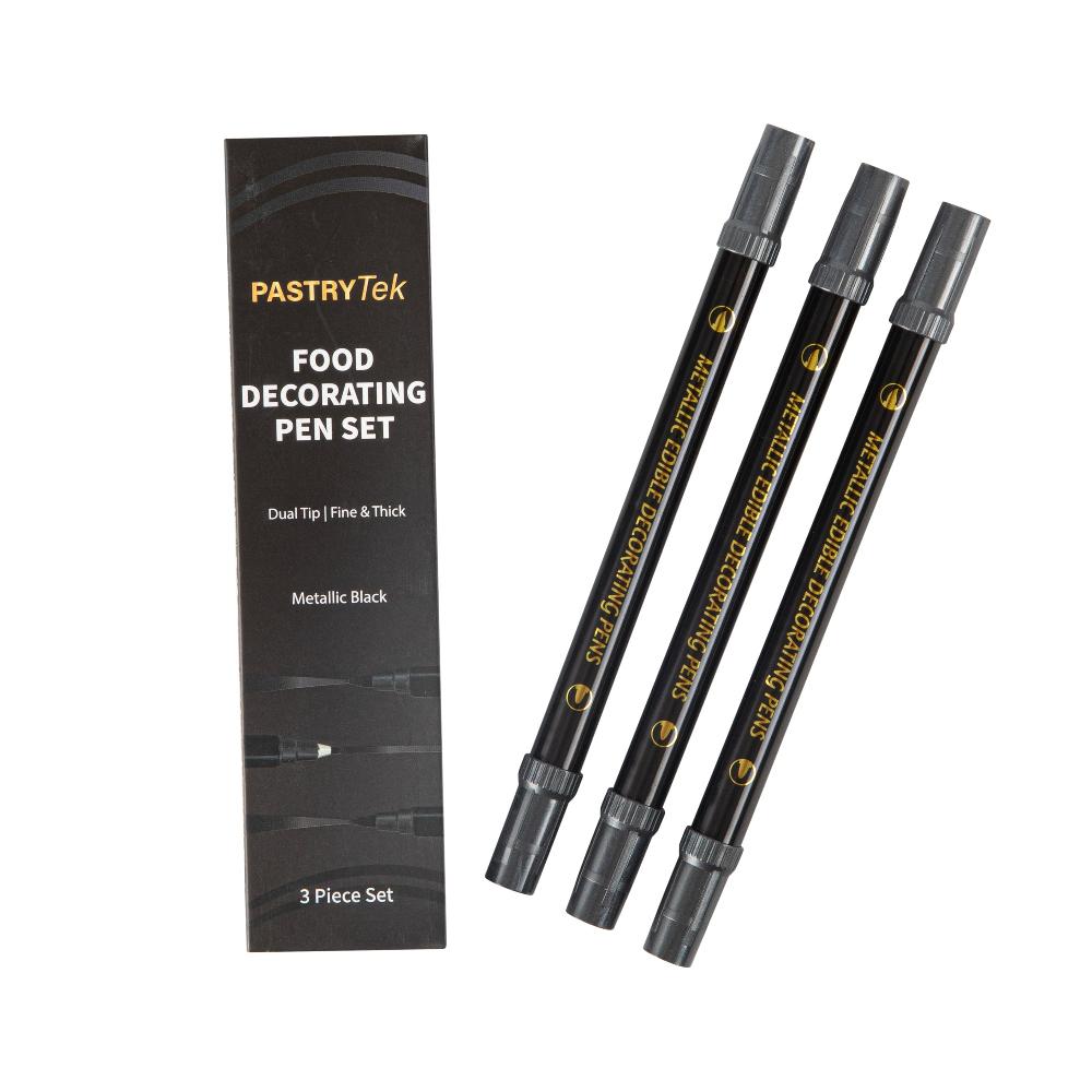 restaurantware Pastry Tek Dual-Tip Metallic 3 Black Food Decorating Pen Set - 1 count box