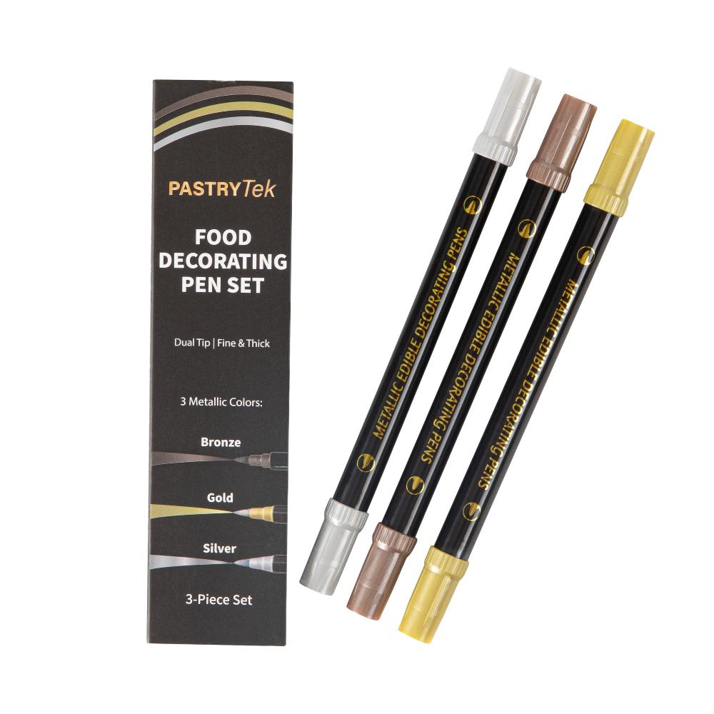 restaurantware Pastry Tek Dual-Tip Metallic 3 Color Food Decorating Pen Set - 1 count box
