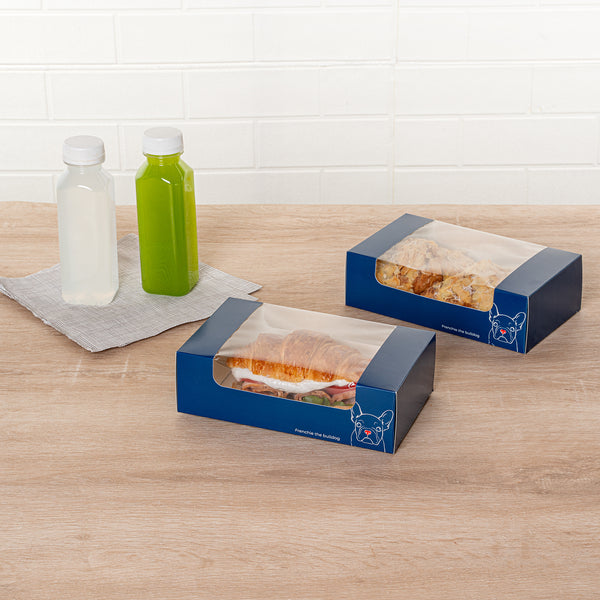 Restaurantware Pastry Tek Frenchie Paper Pastry / Cake Box - With Window - 7 3/4" X 4 3/4" X 2 1/4" - 100 Count Box