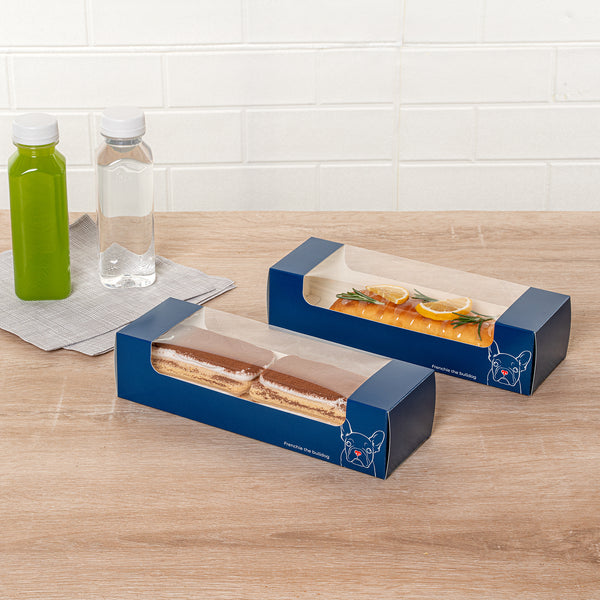 Restaurantware Pastry Tek Frenchie Paper Pastry / Cake Box - With Window - 9 3/4" X 3 1/4" X 2 1/4" - 100 Count Box