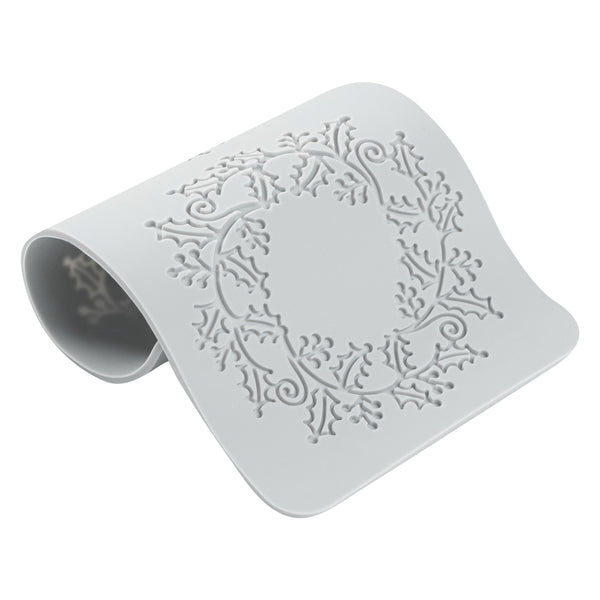 Restaurantware Pastry Tek Gray Silicone Autumn Leaf Halo Fondant Impression Mat - 1 Count Box
