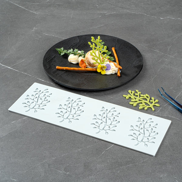Restaurantware Pastry Tek Gray Silicone Branch With Leaves Fondant Impression Mat - 1 Count Box