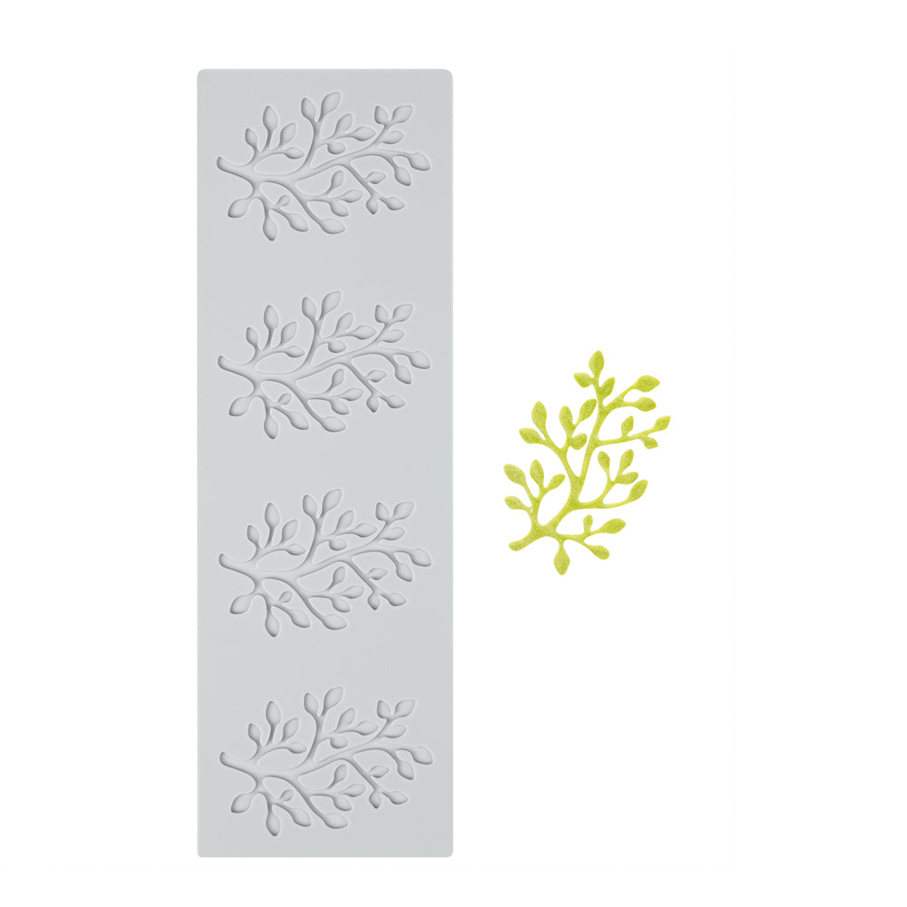 restaurantware Pastry Tek Gray Silicone Branch with Leaves Fondant Impression Mat - 1 count box