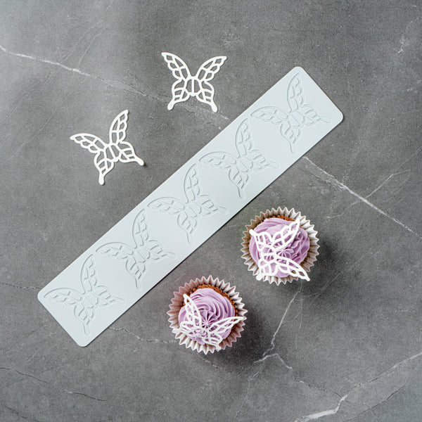 Restaurantware Pastry Tek Gray Silicone Butterfly Fondant Impression Mat - 1 Count Box