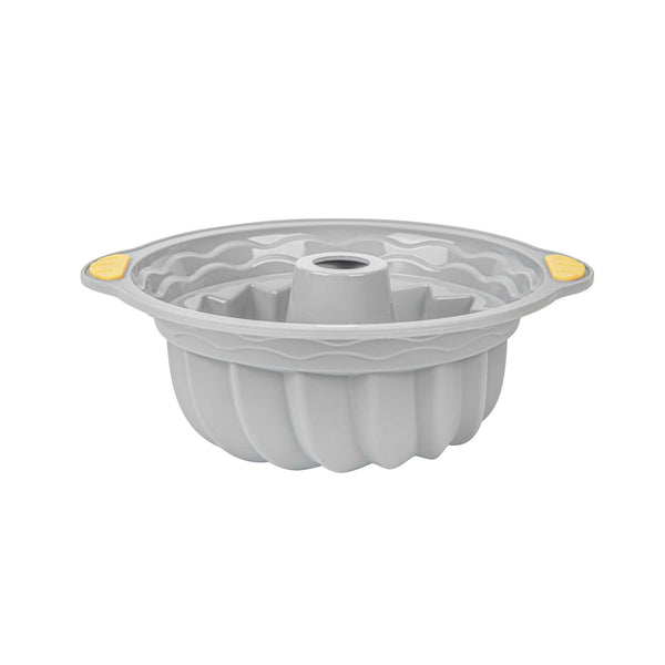 Restaurantware Pastry Tek Gray Silicone Kugelhopf / Fluted Bundt Cake Pan - Non-Stick With Handles - 11 1/4" X 10 1/4" X 4" - 8 Count Box
