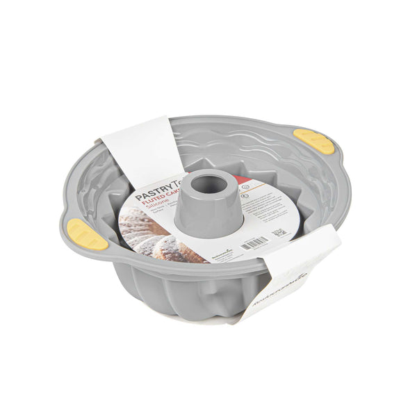Restaurantware Pastry Tek Gray Silicone Kugelhopf / Fluted Bundt Cake Pan - Non-Stick With Handles - 11 1/4" X 10 1/4" X 4" - 8 Count Box