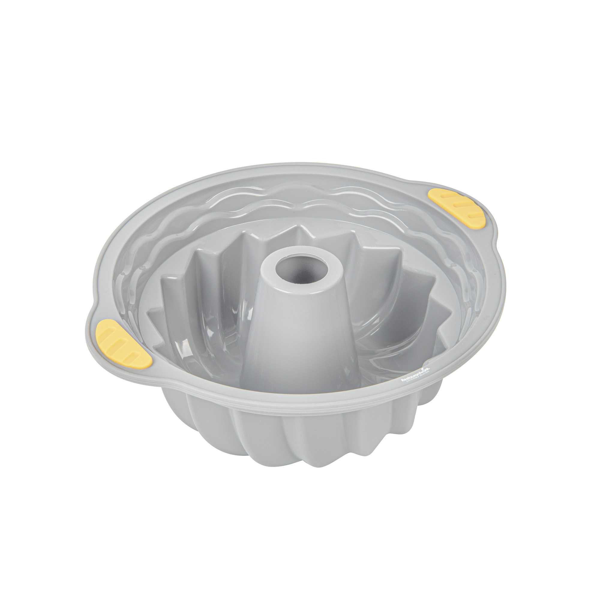 restaurantware Pastry Tek Gray Silicone Kugelhopf / Fluted Bundt Cake Pan - Non-Stick with Handles - 11 1/4" x 10 1/4" x 4" - 8 count box