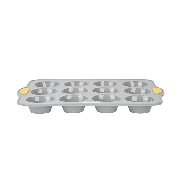 Restaurantware Pastry Tek Gray Silicone Muffin / Cupcake Pan - 12 Compartments Non-Stick With Handles - 13" X 9 1/4" X 1 1/4" - 10 Count Box