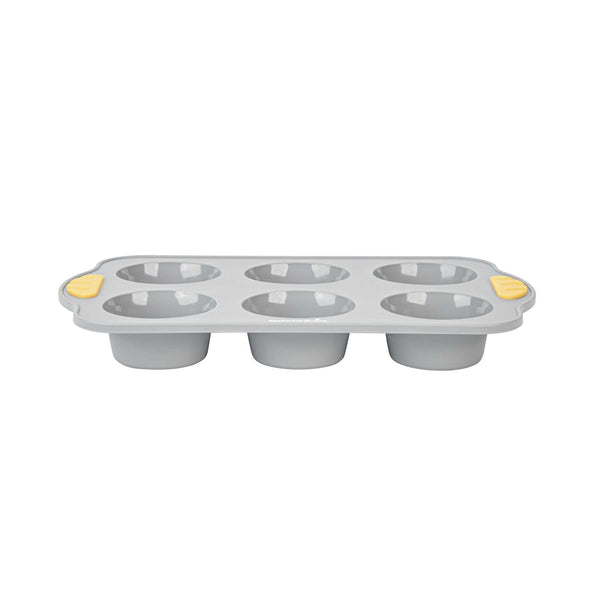 Restaurantware Pastry Tek Gray Silicone Muffin / Cupcake Pan - 6 Compartments Non-Stick With Handles - 11 1/2" X 7" X 1 1/2" - 10 Count Box