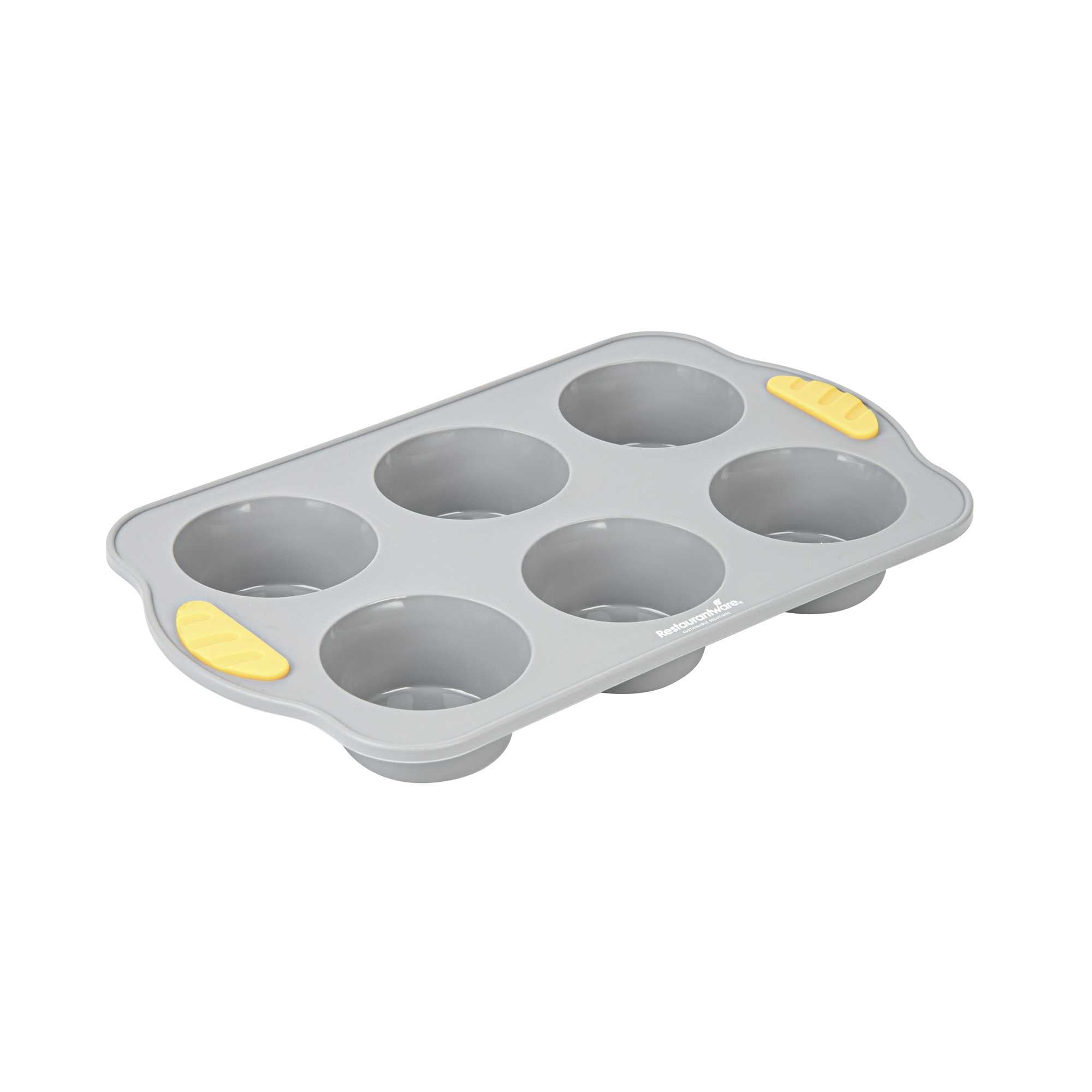 restaurantware Pastry Tek Gray Silicone Muffin / Cupcake Pan - 6 Compartments Non-Stick with Handles - 11 1/2" x 7" x 1 1/2" - 10 count box