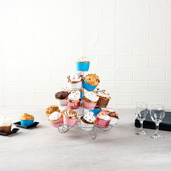 Restaurantware Pastry Tek Iron Cupcake Stand - 4-Tier Holds 23 Cupcakes - 12 1/2" X 12 1/2" X 11 1/2" - 1 Count Box