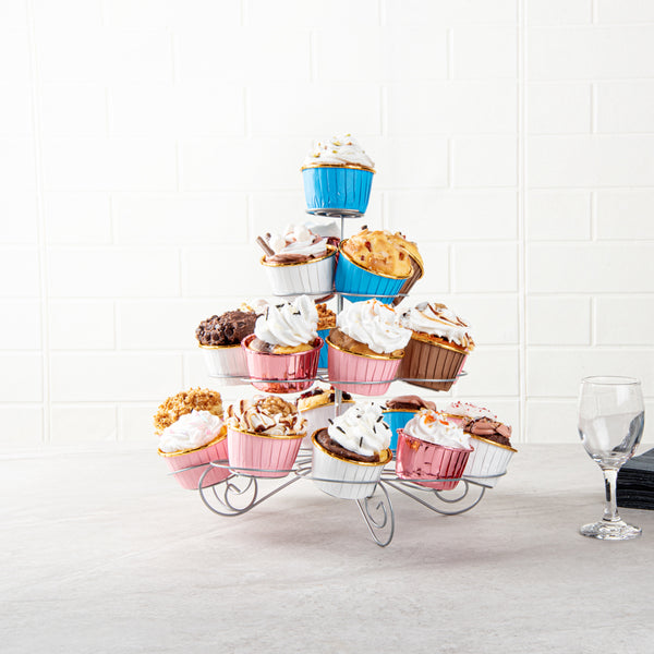 Restaurantware Pastry Tek Iron Cupcake Stand - 4-Tier Holds 23 Cupcakes - 12 1/2" X 12 1/2" X 11 1/2" - 1 Count Box