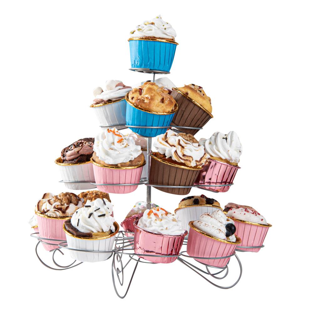 restaurantware Pastry Tek Iron Cupcake Stand - 4-Tier Holds 23 Cupcakes - 12 1/2" x 12 1/2" x 11 1/2" - 1 count box