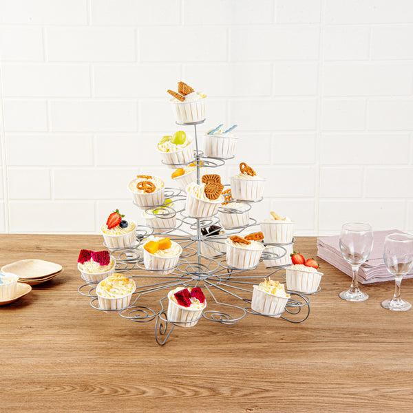 Restaurantware Pastry Tek Iron Cupcake Stand - 4-Tier Holds 41 Cupcakes - 17 3/4" X 17 3/4" X 14 1/4" - 1 Count Box