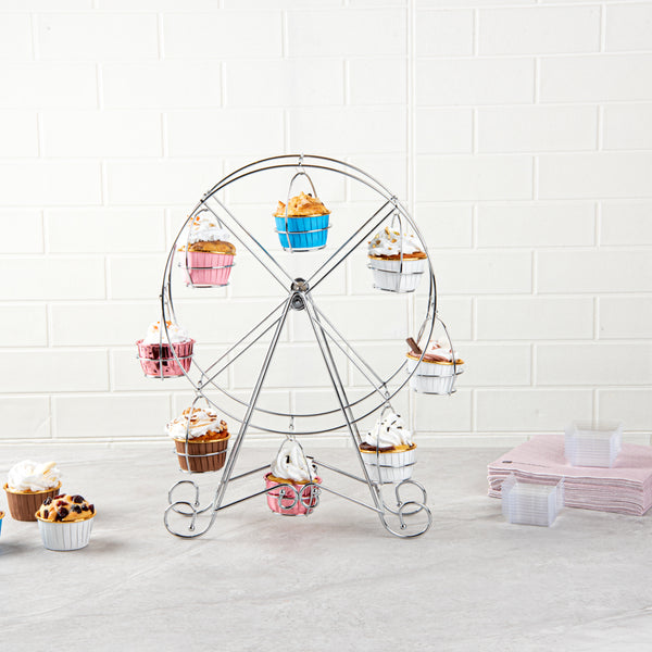 Restaurantware Pastry Tek Iron Ferris Wheel Cupcake Stand - Holds 8 Cupcakes - 12 1/4" X 4" X 17 1/4" - 1 Count Box