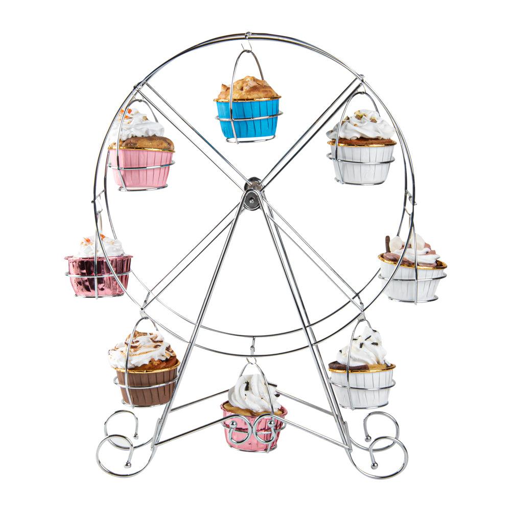 restaurantware Pastry Tek Iron Ferris Wheel Cupcake Stand - Holds 8 Cupcakes - 12 1/4" x 4" x 17 1/4" - 1 count box