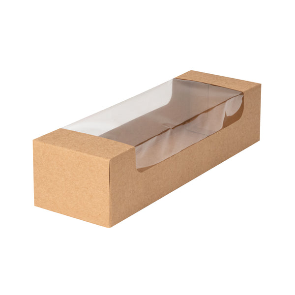 Restaurantware Pastry Tek Kraft Paper Pastry / Cake Box - With Window - 9 3/4" X 3 1/4" X 2 1/4" - 100 Count Box