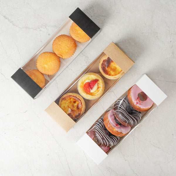 Restaurantware Pastry Tek Kraft Paper Pastry / Cake Box - With Window - 9 3/4" X 3 1/4" X 2 1/4" - 100 Count Box