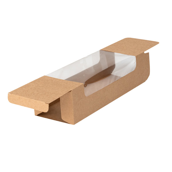 Restaurantware Pastry Tek Kraft Paper Pastry / Cake Box - With Window - 9 3/4" X 3 1/4" X 2 1/4" - 100 Count Box