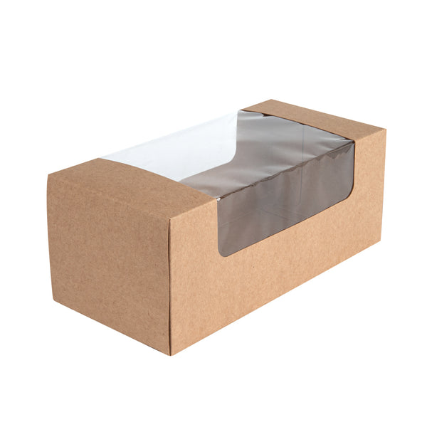 Restaurantware Pastry Tek Kraft Paper Pastry / Cake Box - With Window - 9 3/4" X 4 3/4" X 4" - 100 Count Box