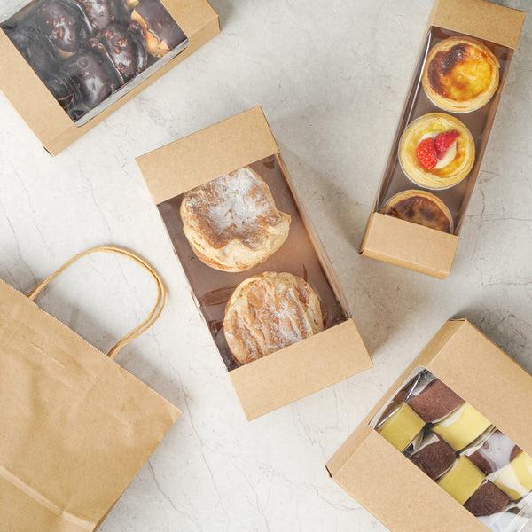 Restaurantware Pastry Tek Kraft Paper Pastry / Cake Box - With Window - 9 3/4" X 4 3/4" X 4" - 100 Count Box