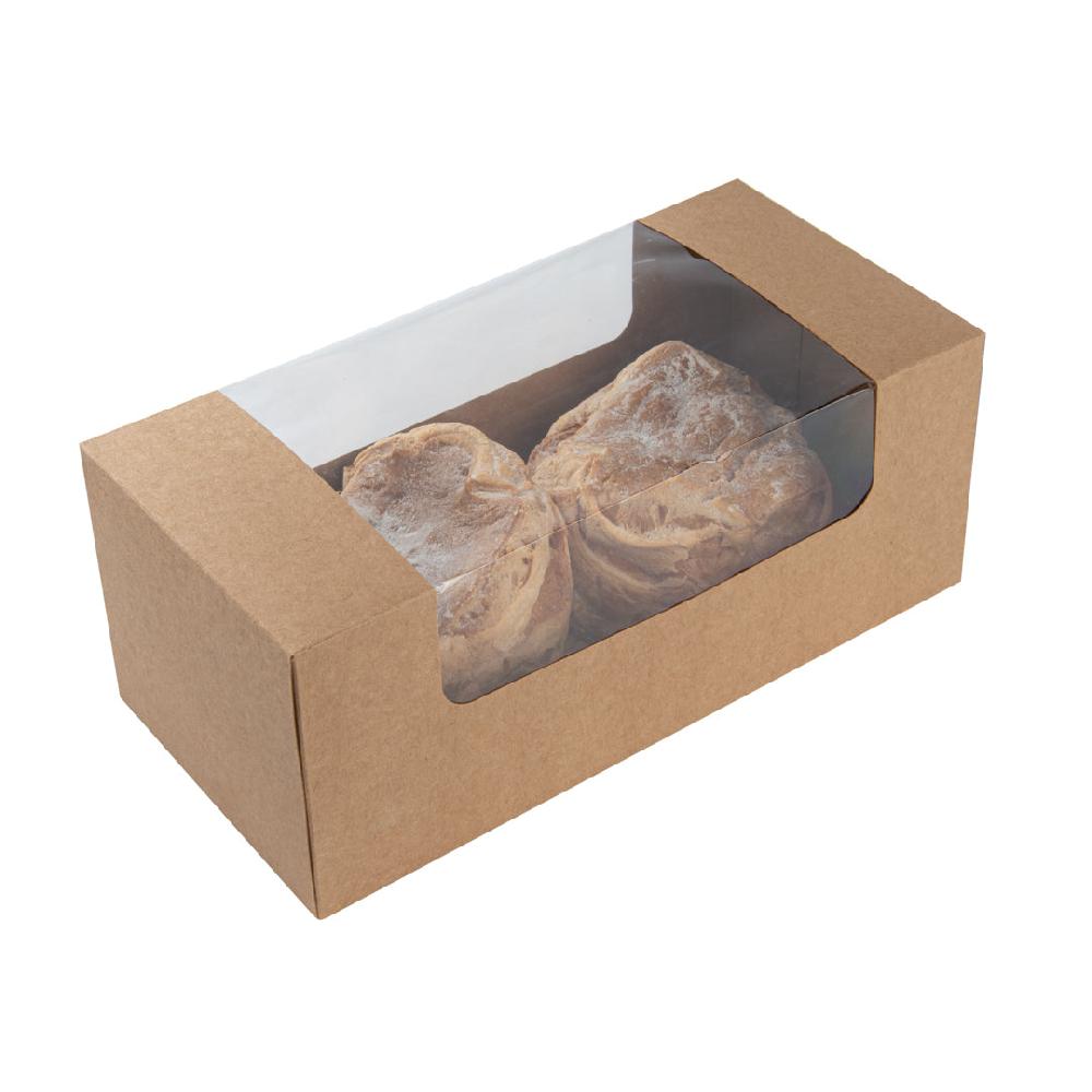 restaurantware Pastry Tek Kraft Paper Pastry / Cake Box - with Window - 9 3/4" x 4 3/4" x 4" - 100 count box