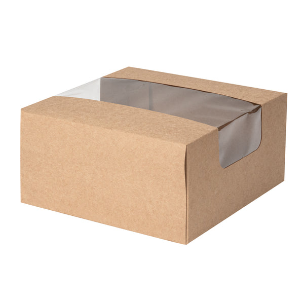 Restaurantware Pastry Tek Kraft Paper Pastry / Cake Box - With Window - 6 1/4" X 6 1/4" X 3 1/4" - 100 Count Box