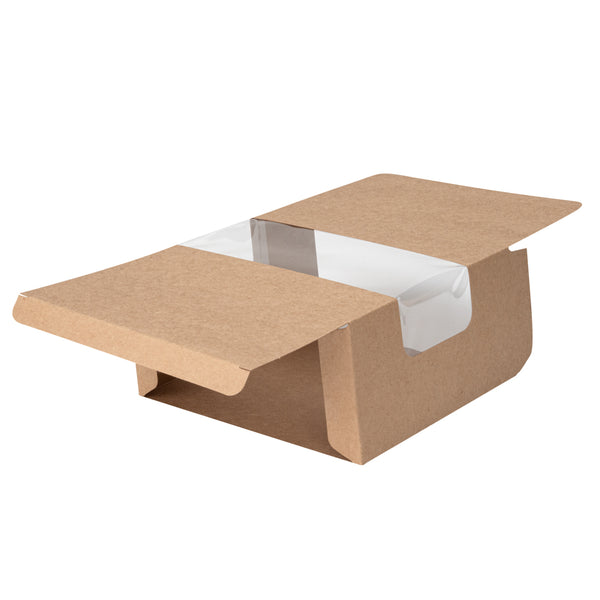 Restaurantware Pastry Tek Kraft Paper Pastry / Cake Box - With Window - 6 1/4" X 6 1/4" X 3 1/4" - 100 Count Box