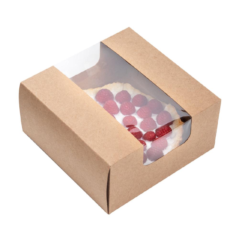 restaurantware Pastry Tek Kraft Paper Pastry / Cake Box - with Window - 6 1/4" x 6 1/4" x 3 1/4" - 100 count box