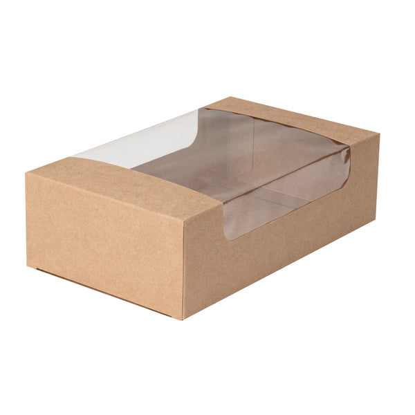 Restaurantware Pastry Tek Kraft Paper Pastry / Cake Box - With Window - 7 3/4" X 4 3/4" X 2 1/4" - 100 Count Box