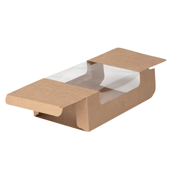 Restaurantware Pastry Tek Kraft Paper Pastry / Cake Box - With Window - 7 3/4" X 4 3/4" X 2 1/4" - 100 Count Box