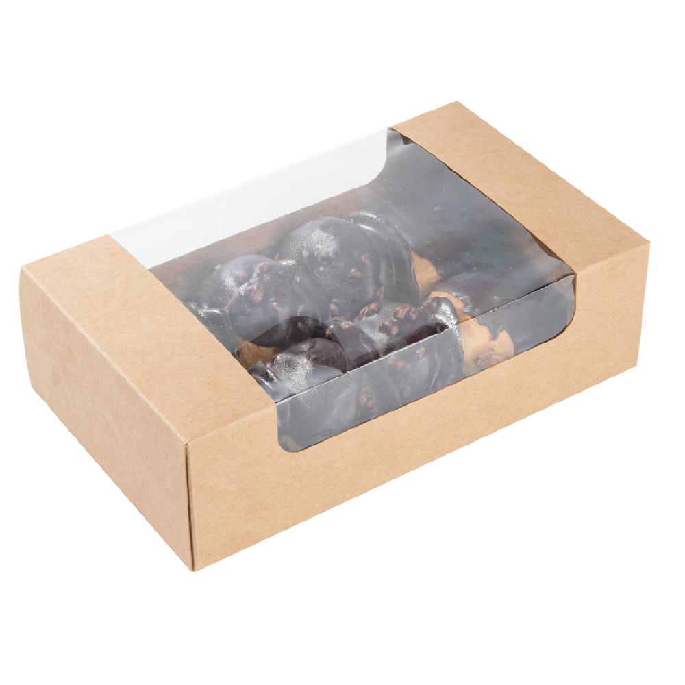 restaurantware Pastry Tek Kraft Paper Pastry / Cake Box - with Window - 7 3/4" x 4 3/4" x 2 1/4" - 100 count box