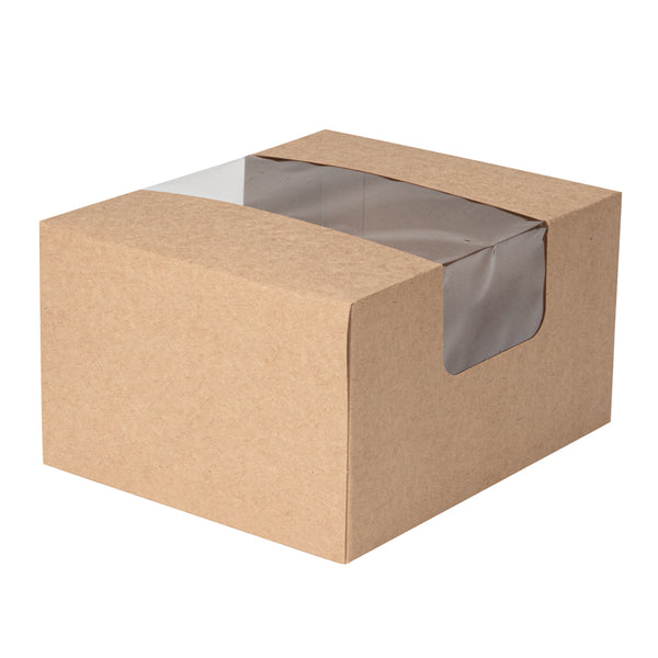Restaurantware Pastry Tek Kraft Paper Pastry / Cake Box - With Window - 7" X 6" X 4" - 100 Count Box