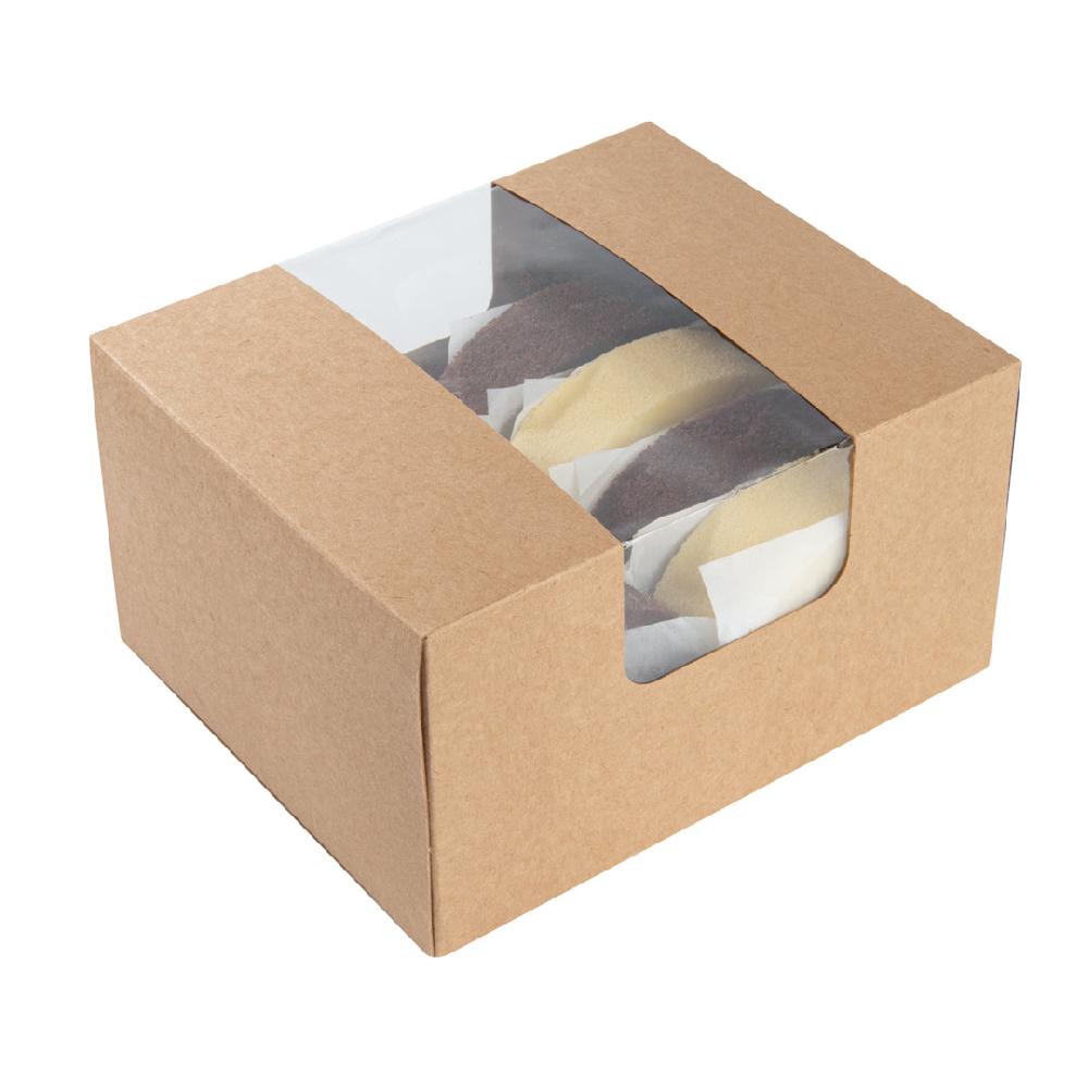 restaurantware Pastry Tek Kraft Paper Pastry / Cake Box - with Window - 7" x 6" x 4" - 100 count box