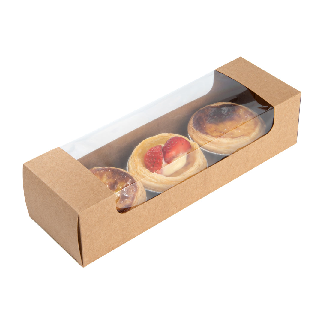 restaurantware Pastry Tek Kraft Paper Pastry / Cake Box - with Window - 9 3/4" x 3 1/4" x 2 1/4" - 100 count box