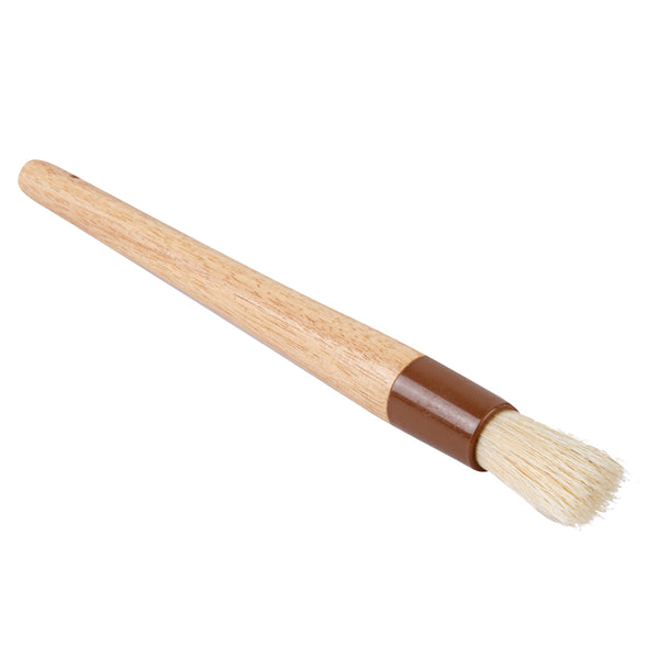 Restaurantware Pastry Tek Natural Wood 1" Wide Round Pastry / Basting Brush - With Boar Bristles - 12" - 1 Count Box