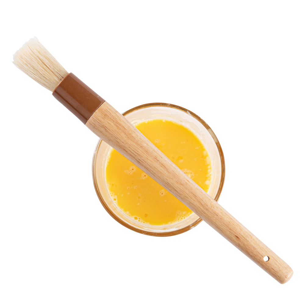 restaurantware Pastry Tek Natural Wood 1" Wide Round Pastry / Basting Brush - with Boar Bristles - 12" - 1 count box